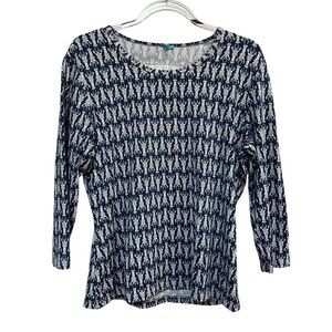 J. McLaughlin Blue Lobster Catalina Cloth 3/4 Sleeve Top Size XL